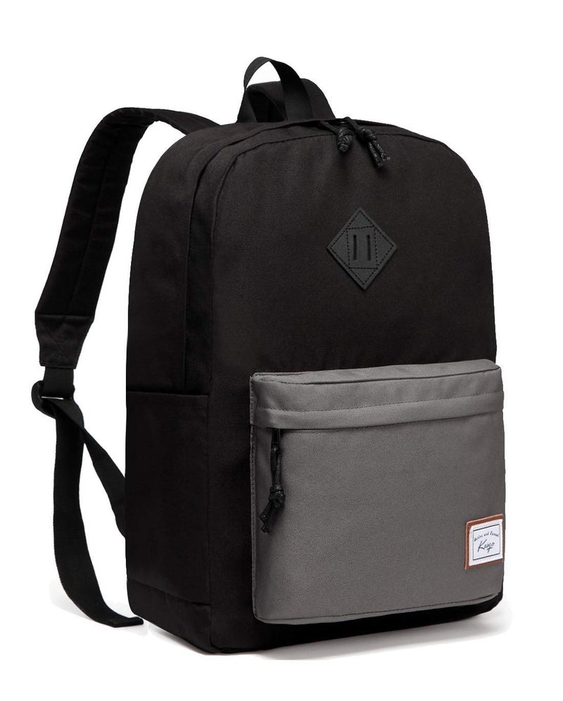 Kasqo Lightweight School Backpack, Water-Resistant Casual College Bookbag for Men Women Teen Girls Boys, Black and Gray - Image 1